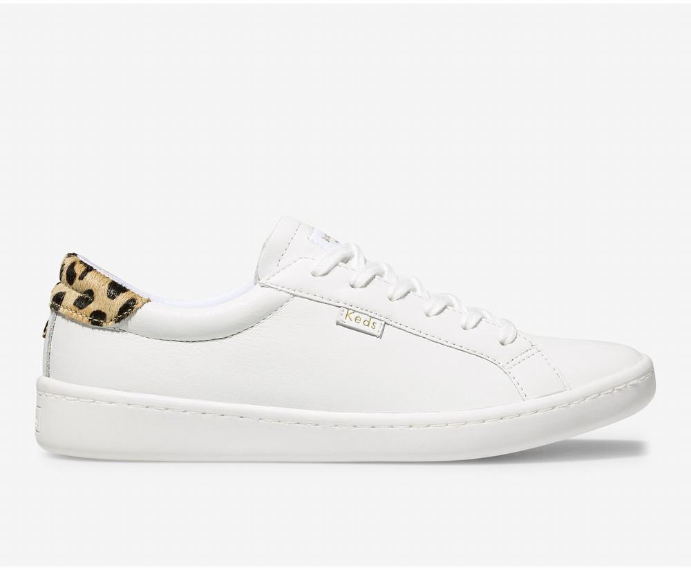 Women's Keds x kate spade new york Ace LeatherCalf Hair Sneakers White Leopard 0295647IG - South Afr